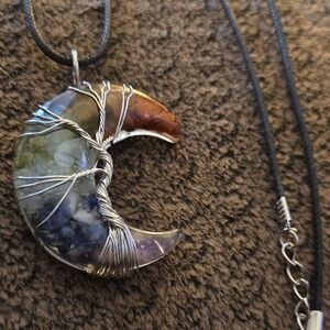 Multicolor Crescent Moon Tree Of Life Necklace